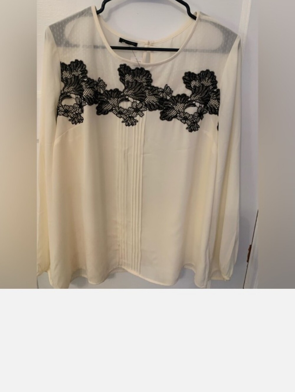 Women's Cream Blouse with Black Lace Yoke